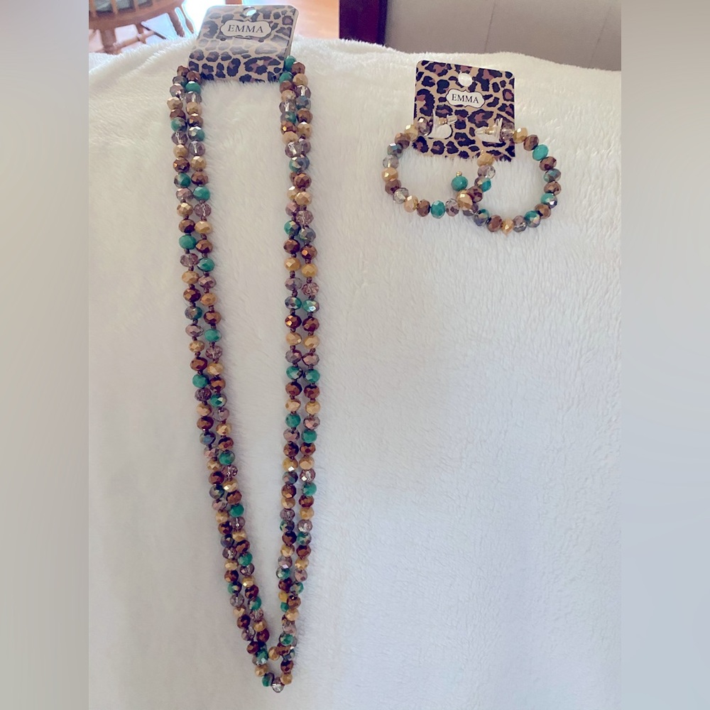 Multicolored Beaded Necklace and Earrings Set